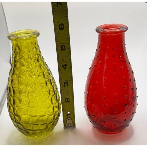 Glass Bud Vases 6" Tall Set Of 2 Yellow & Red Textured Decorative Tabletop Piec - Picture 4 of 8